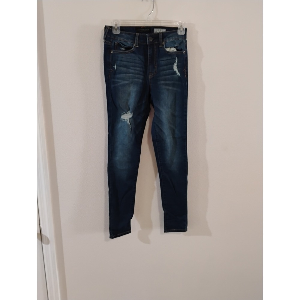 Aeropostale High Waisted Jegging Dark Wash Distressed Skinny Jeans Size 2 Reg